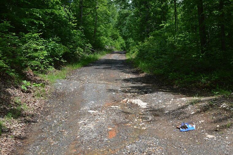 Rutted, washed-out gravel drive before regrading