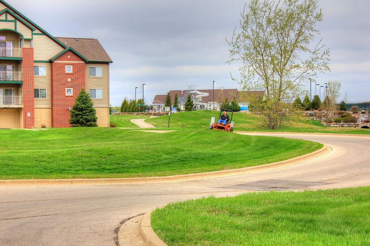 Maintained grounds and mown lawn in mid-Michigan